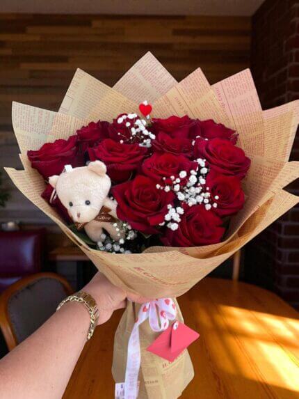 Gül Buketi 12 Adet Ayıcıklı